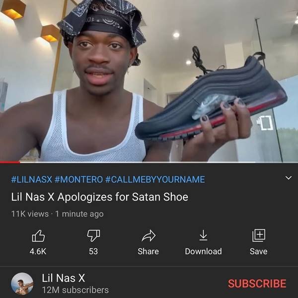 Lil Nas X ironizando a repercussão dos Satan Shoes