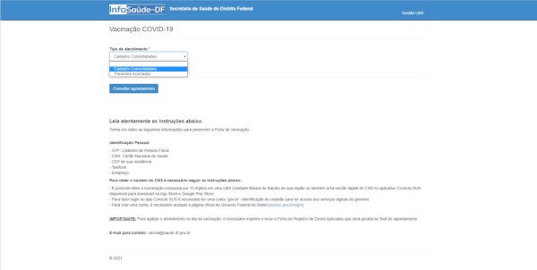 site de agendamento da vacinação