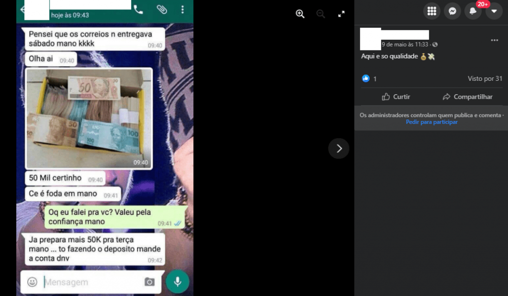 Venda de dinheiro falso em redes sociais