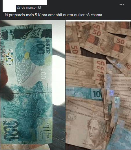Venda de dinheiro falso em redes sociais