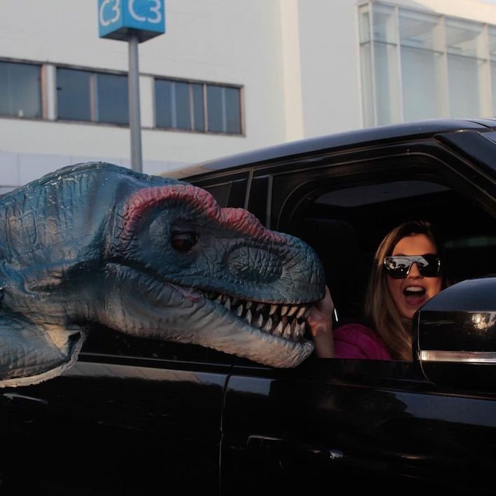 Público interagindo com dinossauros
