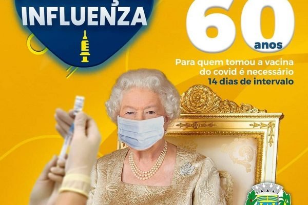 Elizabeth II em campanha de vacinação da gripe usada por prefeitura de Costa Rica(MS)