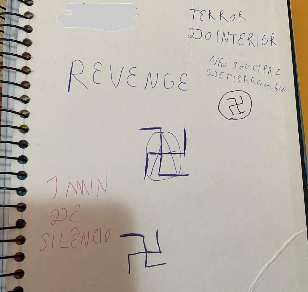 Caderno apreendido com adolescente que planejava massacre em Goiânia (GO)