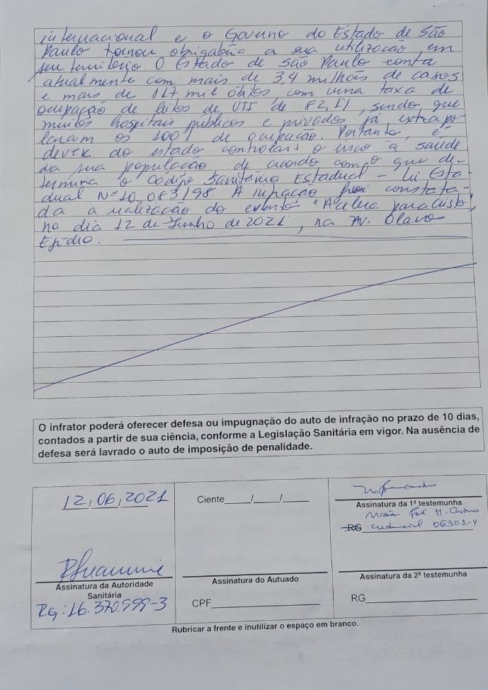 Autuação de Bolsonaro por não uso de máscara