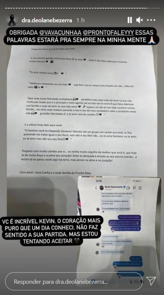 Imagens de carta que MC Kevin deixou para esposa