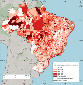 Percentual de doses de vacinas aplicadas fora do município de residência no Brasil