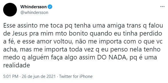 Post de Whindersson Nunes no Twitter