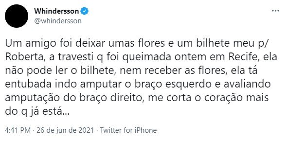 Post de Whindersson Nunes no Twitter