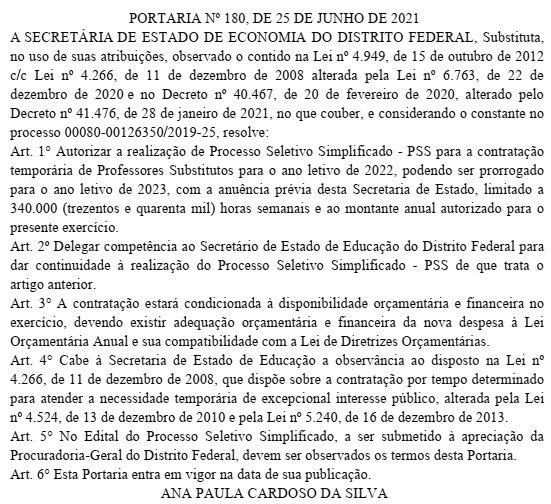 Portaria no DODF