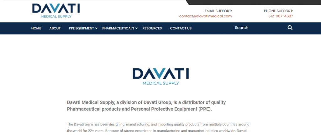 Site da Davati Medical Supply