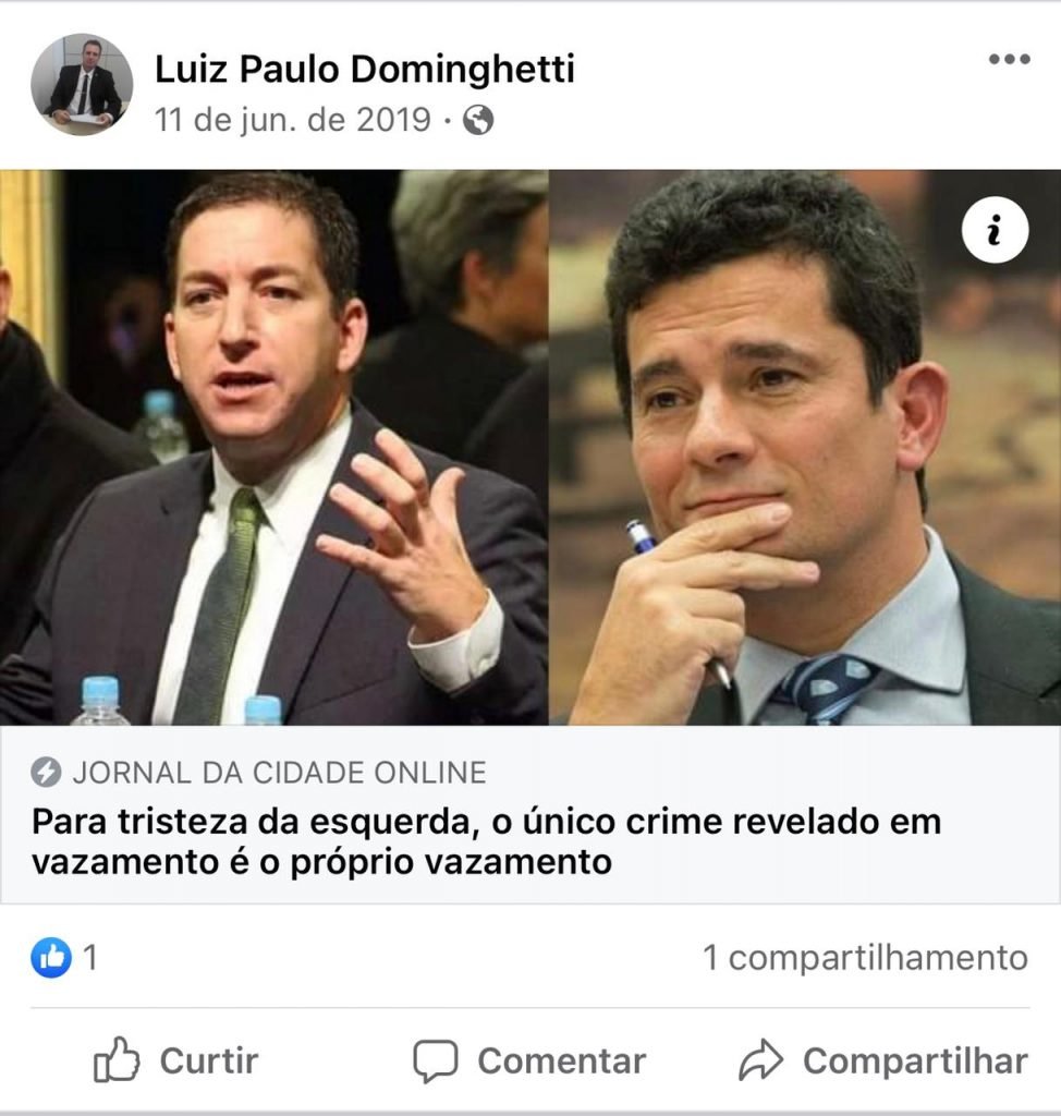Publicação feita por Luiz Paulo Dominguetti Pereira em uma rede social