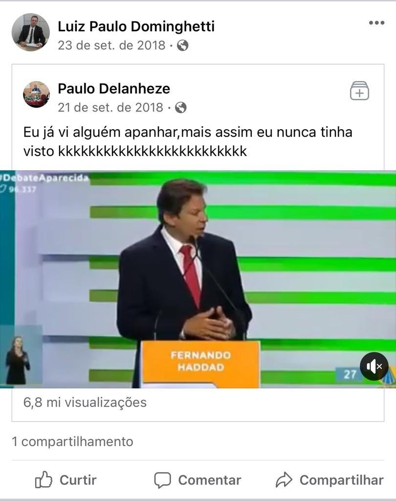 Publicação feita por Luiz Paulo Dominguetti Pereira em uma rede social