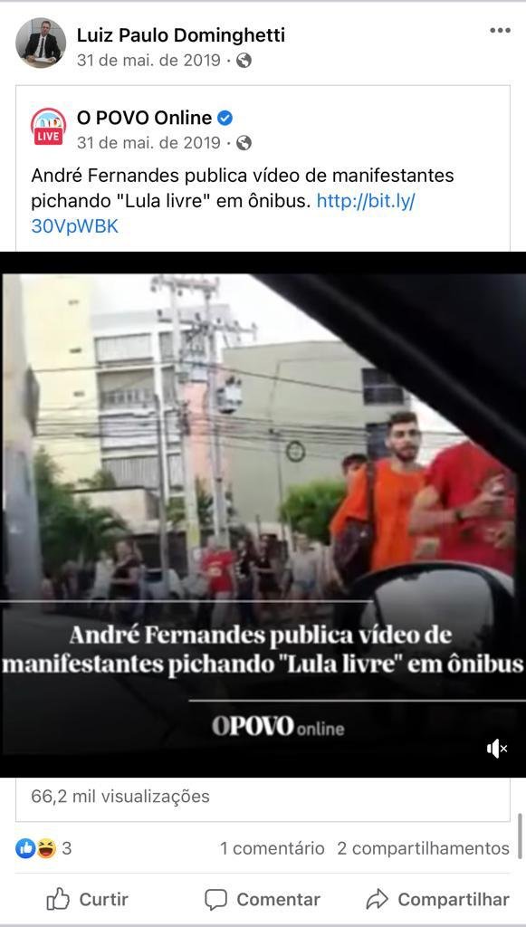 Publicação feita por Luiz Paulo Dominguetti Pereira em uma rede social