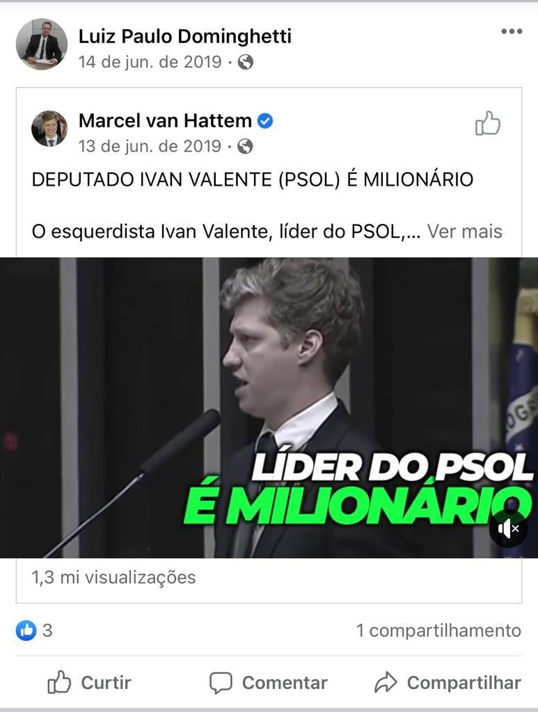 Publicação feita por Luiz Paulo Dominguetti Pereira em uma rede social