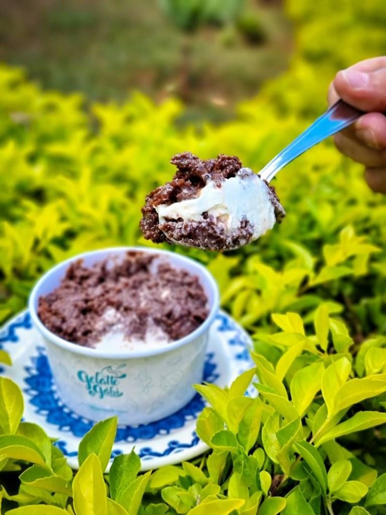 Sorvete de leite com bolo de chocolate