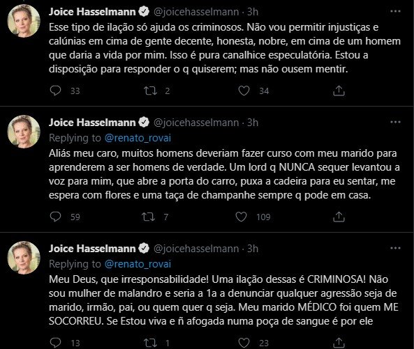 joice hasselmann defende o marido no twitter