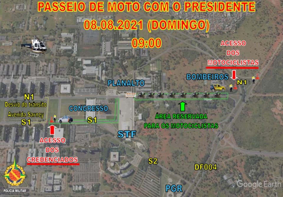 Planejamento para interdição de trânsito durante passeio de moto do presidente Bolsonaro no Dia dos Pais