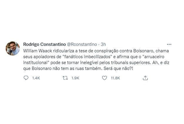 Rodrigo Constantino critica Waack no twitter