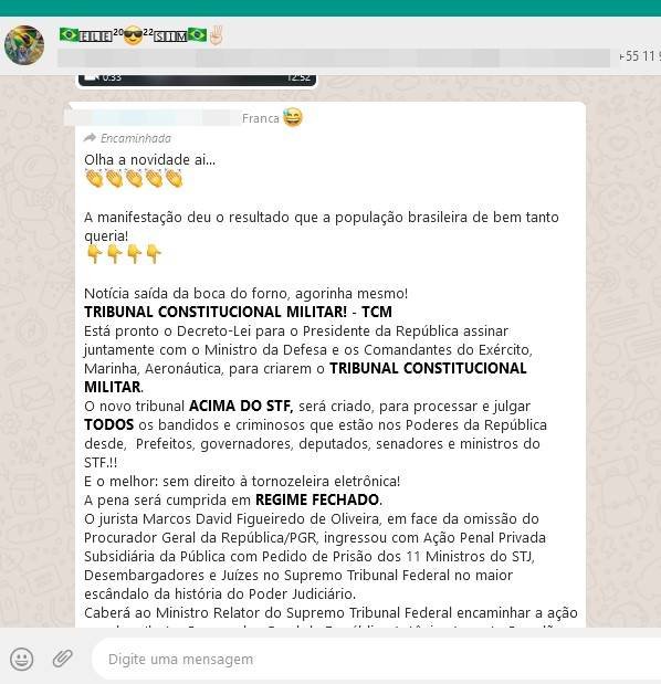 grupo bolsonarista whatsapp convoca para 7/9