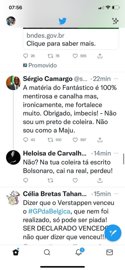 Em publicação, Sérgio Camargo relaciona Maju Coutinho a 'preto de coleira'. Foto: Reprodução/Twitter