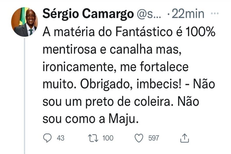 Xingamento de Sérgio Camargo, presidente da Fundação Palmares