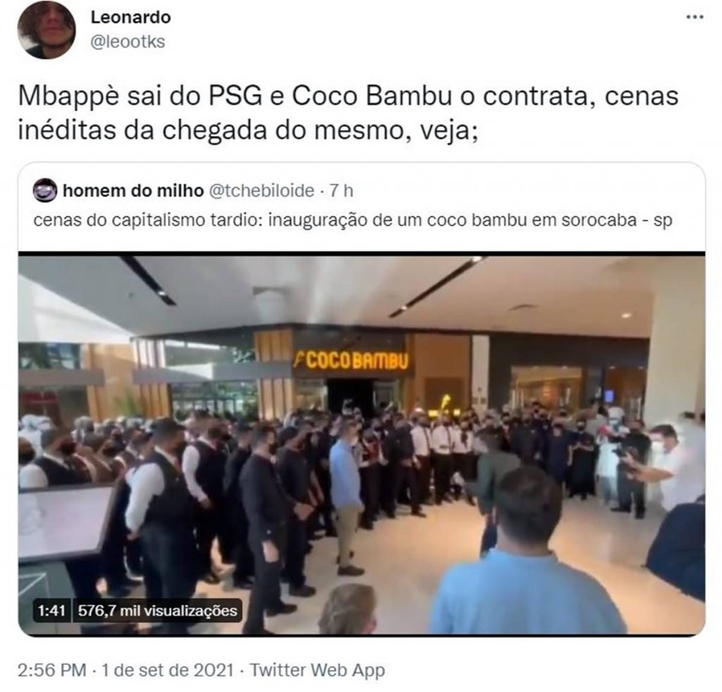 Tuíte sobre Coco Bambu