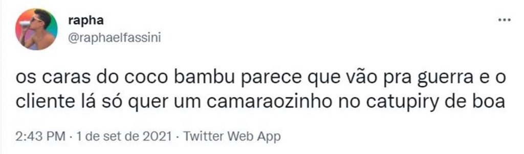 Tuíte sobre Coco Bambu