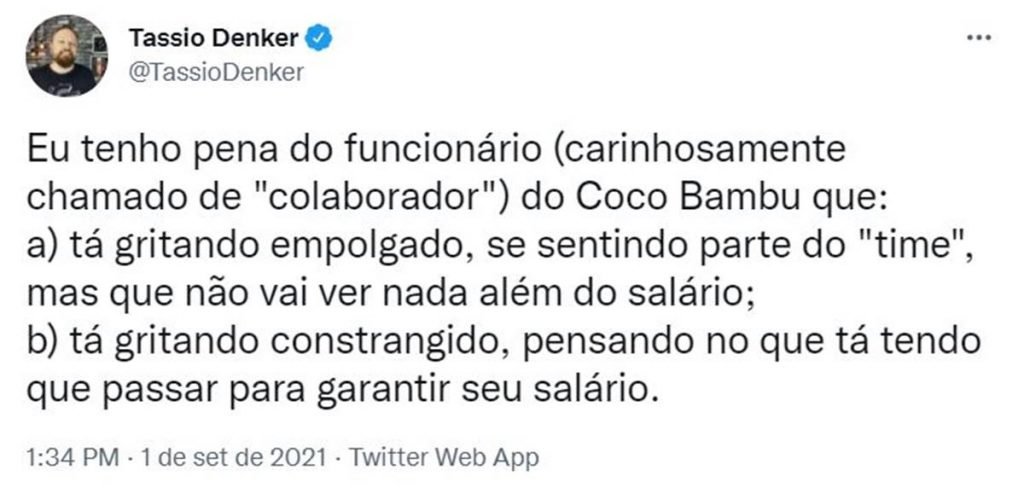 Tuíte sobre Coco Bambu