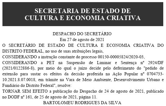 Publicação no DODF