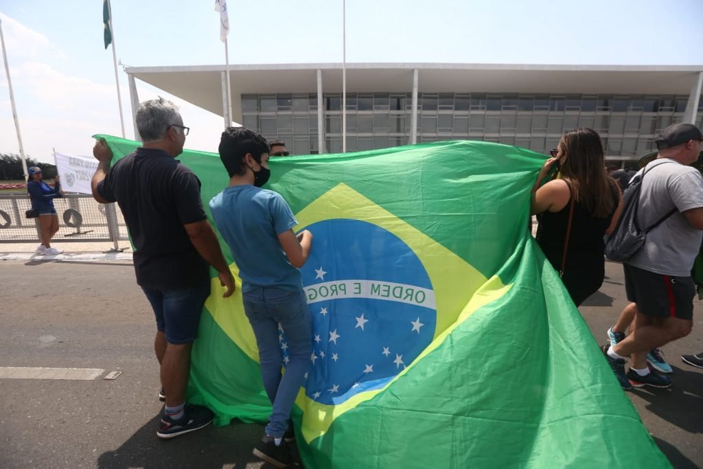 Movimentação de bolsonaristas na Esplanada dos Ministérios. A via está fechada para as manifestações de 7 de setembro