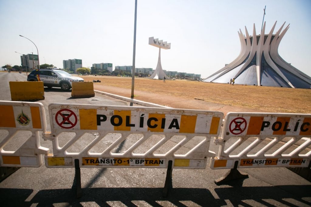 Movimentação de bolsonaristas na Esplanada dos Ministérios. A via está fechada para as manifestações de 7 de setembro