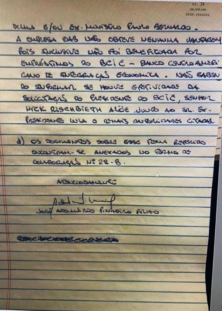 Reprodução do fim da carta de Léo Pinheiro