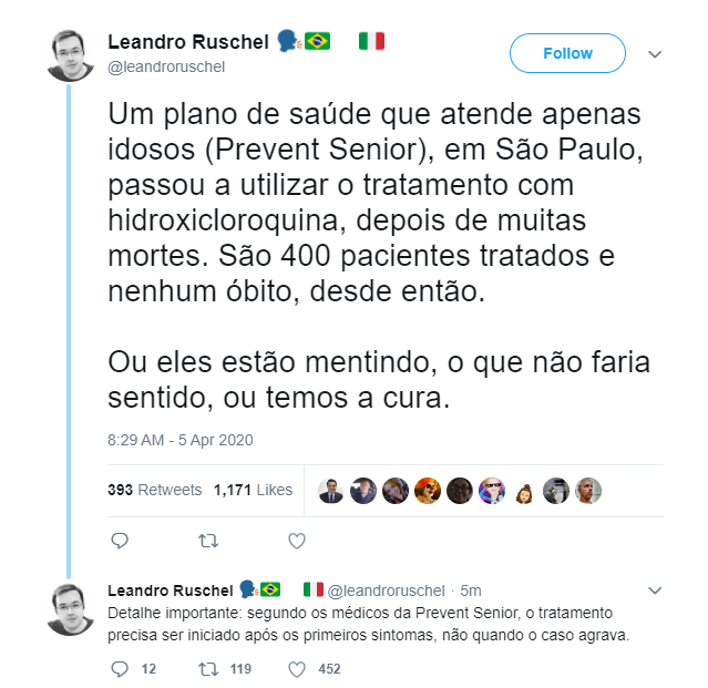 Blogueiro bolsonarista Leandro Ruschel fala sobre estudo de uso de cloroquina feito pela Prevent Sênior