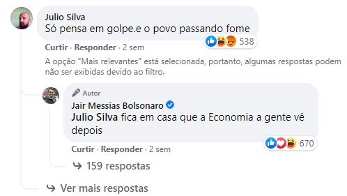 Bolsnaro responde sobre inflação no facebook