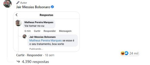 Bolsonaro bate boca com internauta no facebook