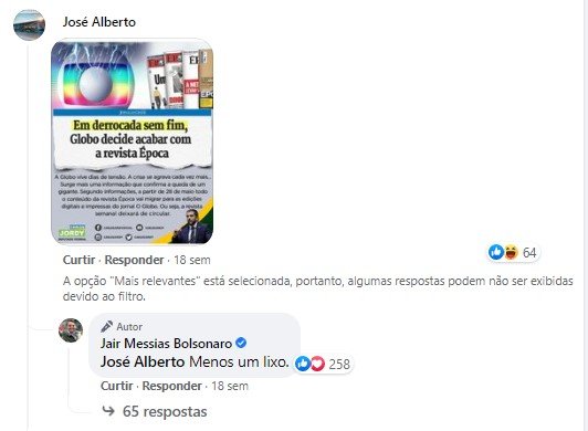 bolsonaro responde a internauta no facebook
