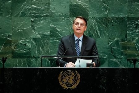 O presidente Jair Bolsonaro durante a abertura da 74ª Assembleia Geral das Nações Unidas