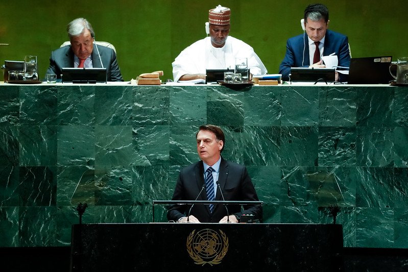 Presidente Jair Bolsonaro durante a abertura da 74ª Sessão da Assembleia Geral das Nações Unidas, em 2019