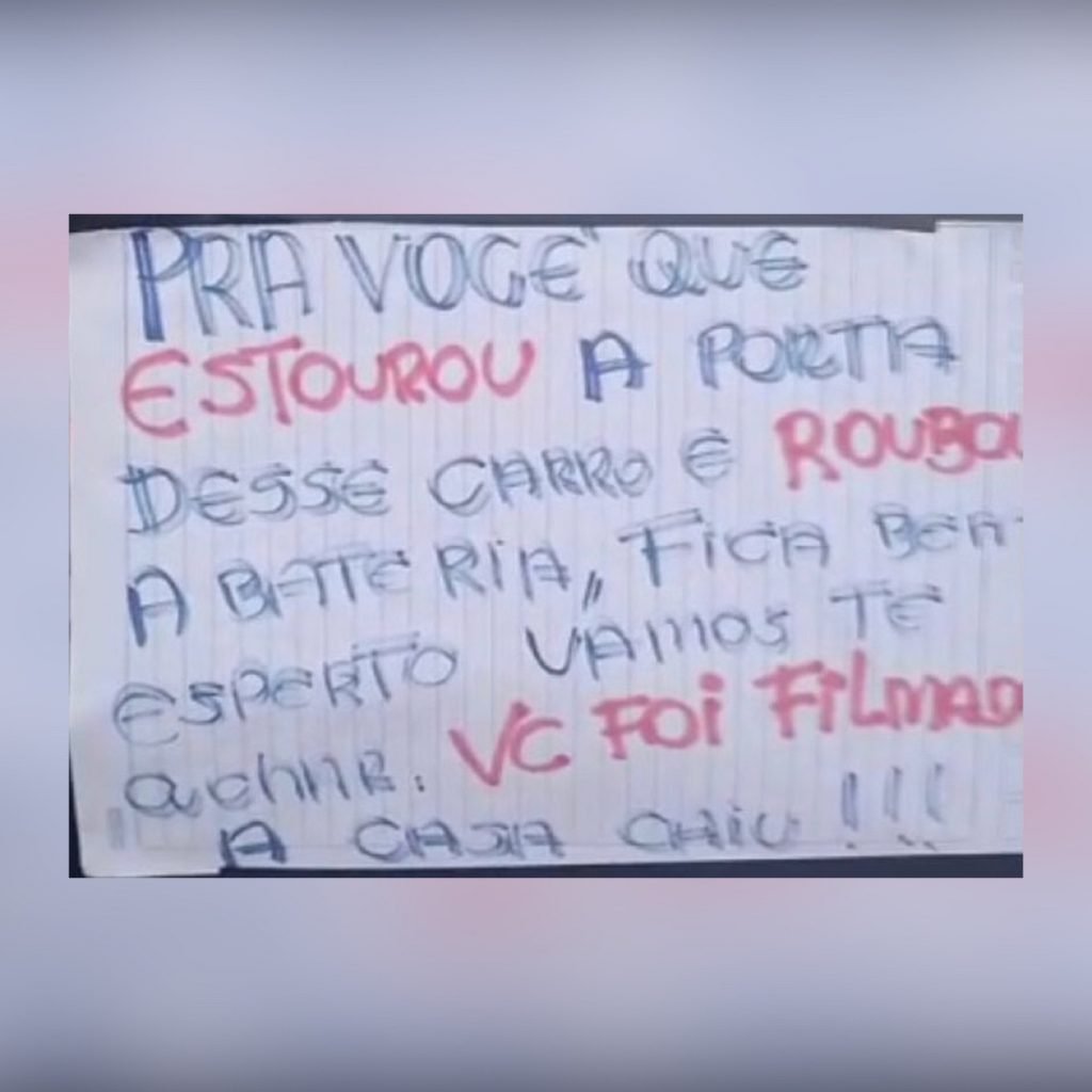 Comerciante deixa bilhete para ladrão que furtou seu carro no litoral de São Paulo