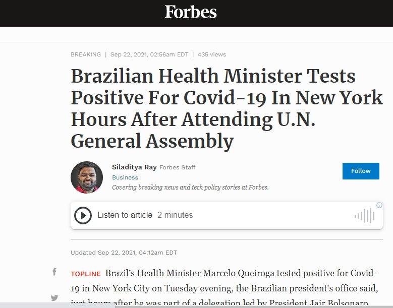 Imprensa internacional repercute teste positivo do ministro da Saúde, Marcelo Queiroga, para a Covid-19