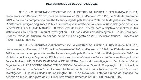 Viagem da cúpula da PF aos EUA