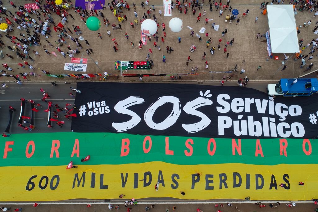 imagem aérea do protesto contra o governo bolsonaro no eixo monumemtal em brasilia 3