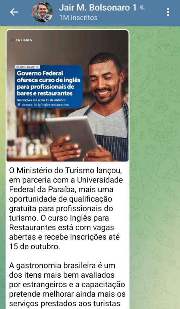 Canal do presidente Bolsonaro no Telegram