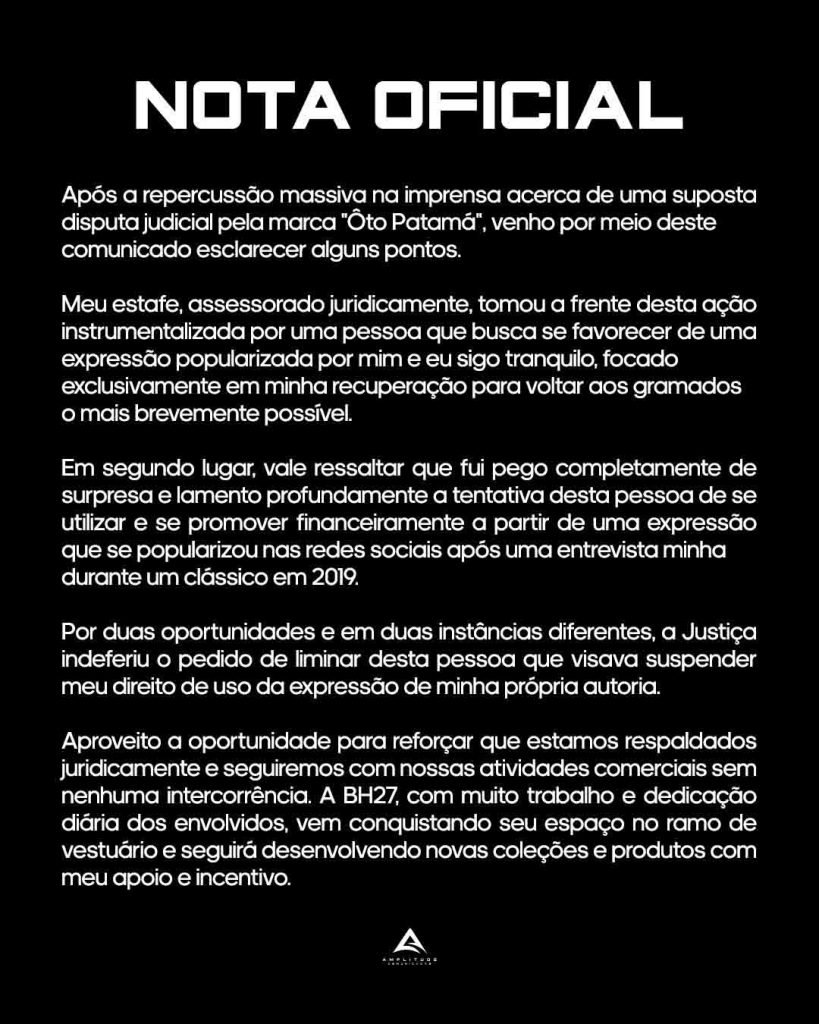 Nota da defesa do atacante Bruno Henrique, do Flamengo