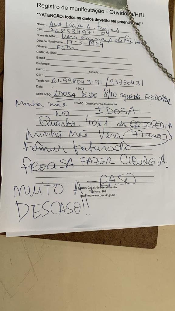 Idosa com fêmur quebrado espera há 11 dias por cirurgia no HRP