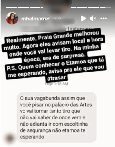 Em seguida, a humorista publicou uma imagem que seria de uma pessoa a ameaçando de morte