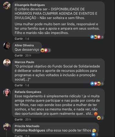 Desde que o regulamento do concurso de beleza foi anunciado, em 23/10, na rede social do Baile da Rainha da Uva, os critérios vêm sendo reprovados