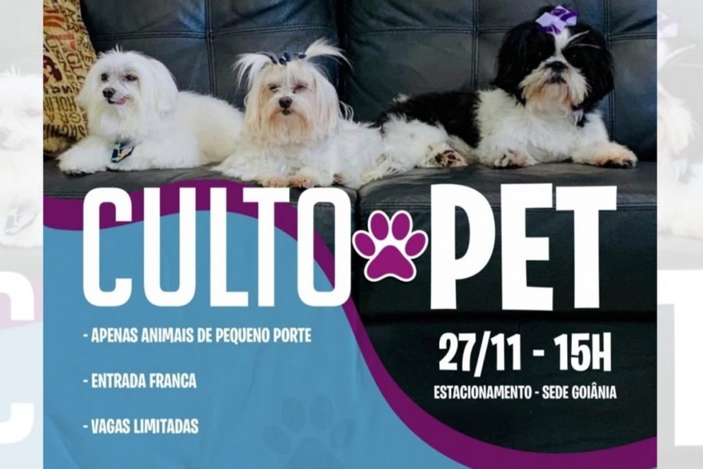 Anúncio de culto para pets de igreja evangélica de Goiânia