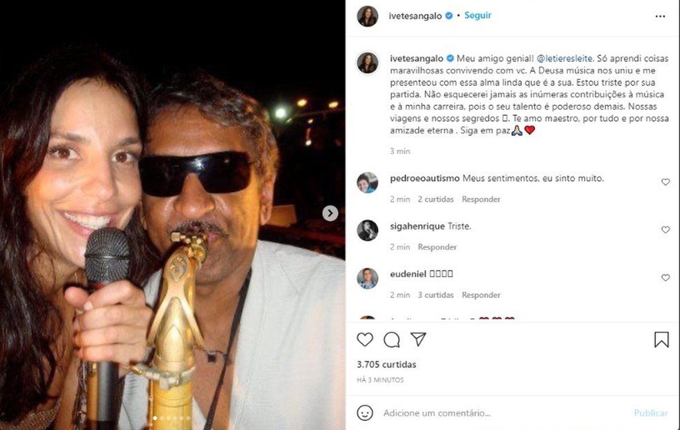 Ivete faz post em homenagem a Letieres Leite