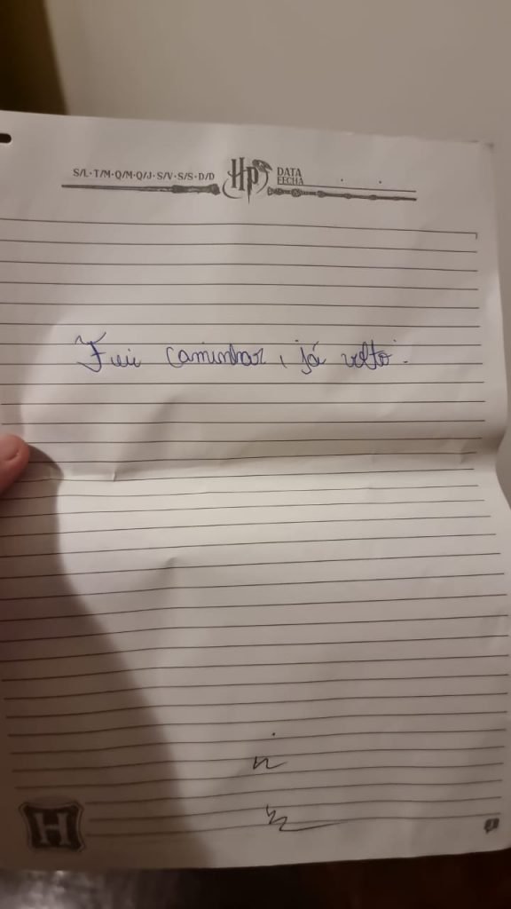 Bilhete deixado por Sabrina Cartaxo antes de desaparecer